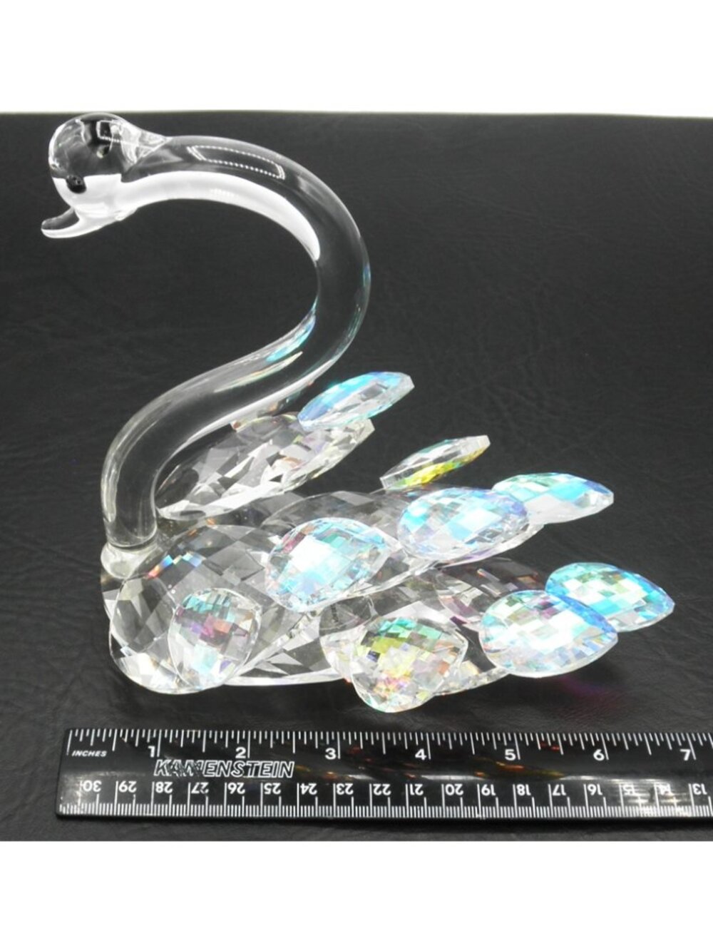 Art Glass Swan Figurine Bedazzled with Large Dichroic Faceted Crystals Stunning! - Picture 8 of 11